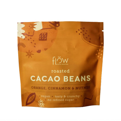ROASTED CACAO BEANS (BOABE CACAO CROCANTE CU PORTOCALE, SCORTISOARA SI NUCSOARA) 100g