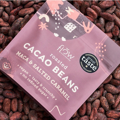 ROASTED CACAO BEANS (BOABE CACAO CROCANTE CU PERUVIAN MACA & CARAMEL SARAT) 100g